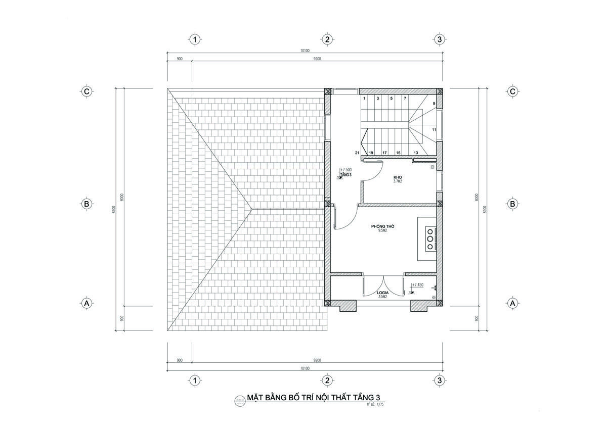Tầng 3 nhà 3 tầng 70m2 mái thái đẹp