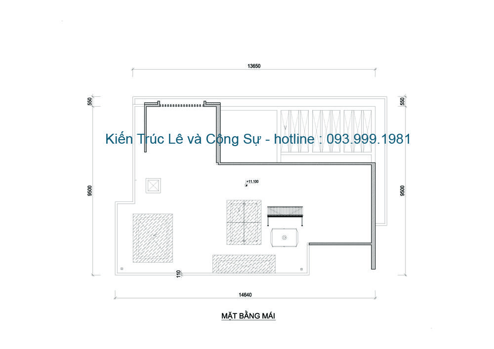 Mặt bằng tầng mái nhà 3 tầng hiện đại
