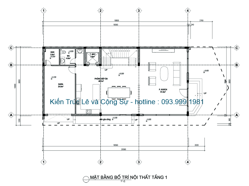 Mặt bằng nhà lô góc 2 mặt tiền đẹp tầng 1