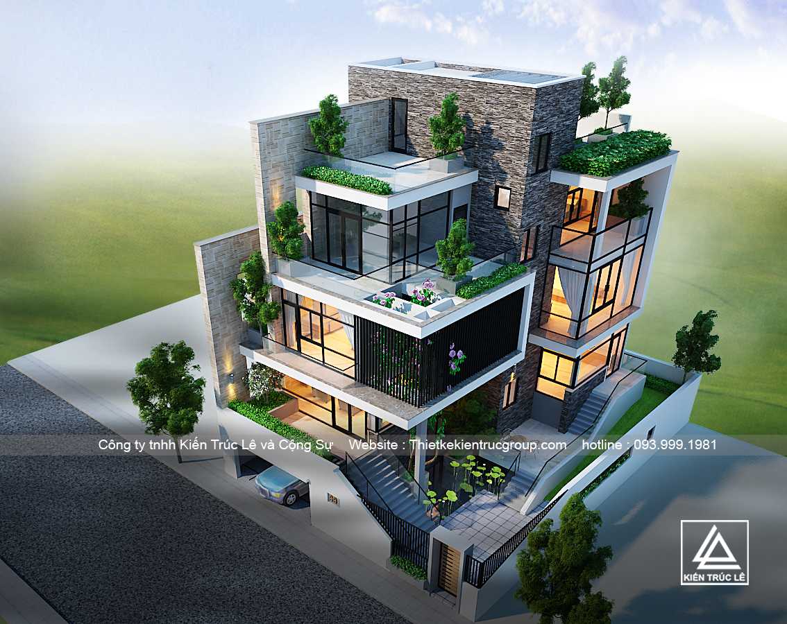 Mặt tiền nhà 4 tầng hiện đại