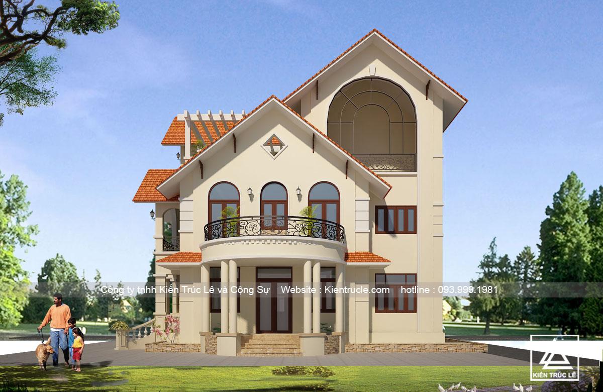 Mẫu thiết kế nhà mái thái 3 tầng