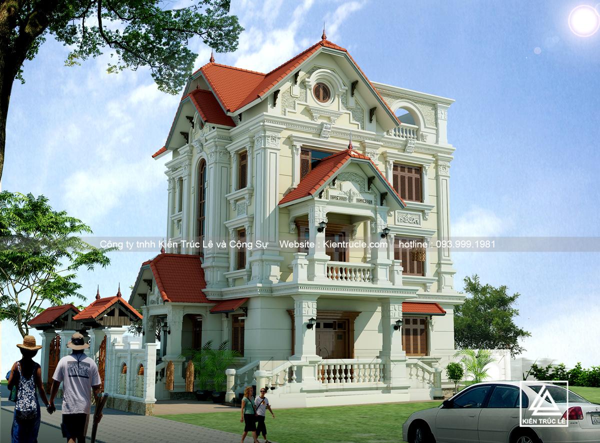 Thiết kế biệt thự 3 tầng 120m2 tân cổ điển đẹp
