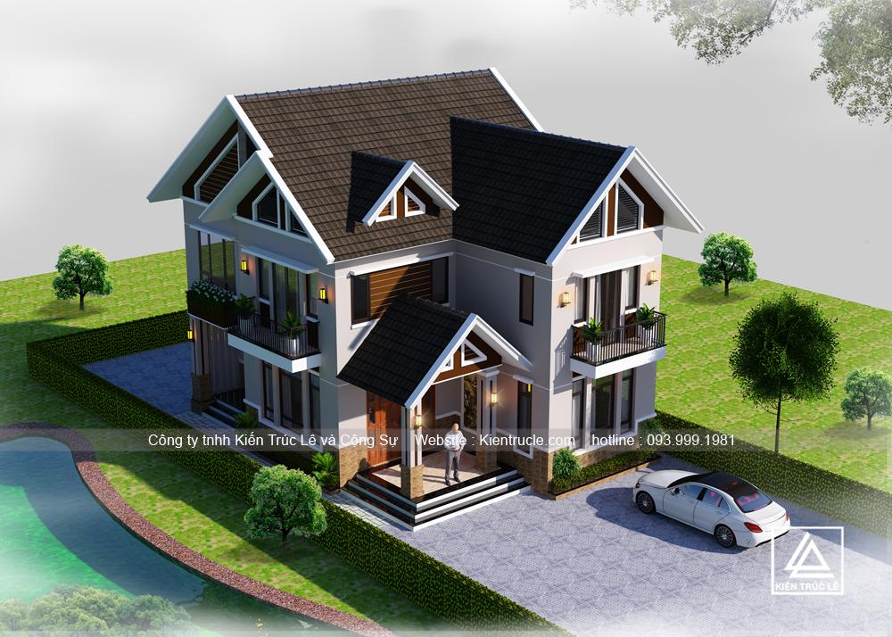 Thiết kế nhà biệt thự 2 tầng 8x10m mái thái đẹp nhất