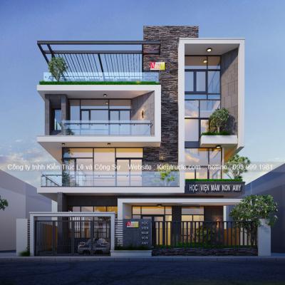 Mẫu nhà 4 tầng kết hợp mầm non