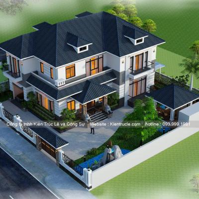 Mẫu nhà 2 tầng 200m2 mái thái