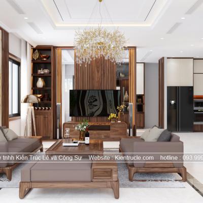 Phòng khách gỗ óc chó hiện đại