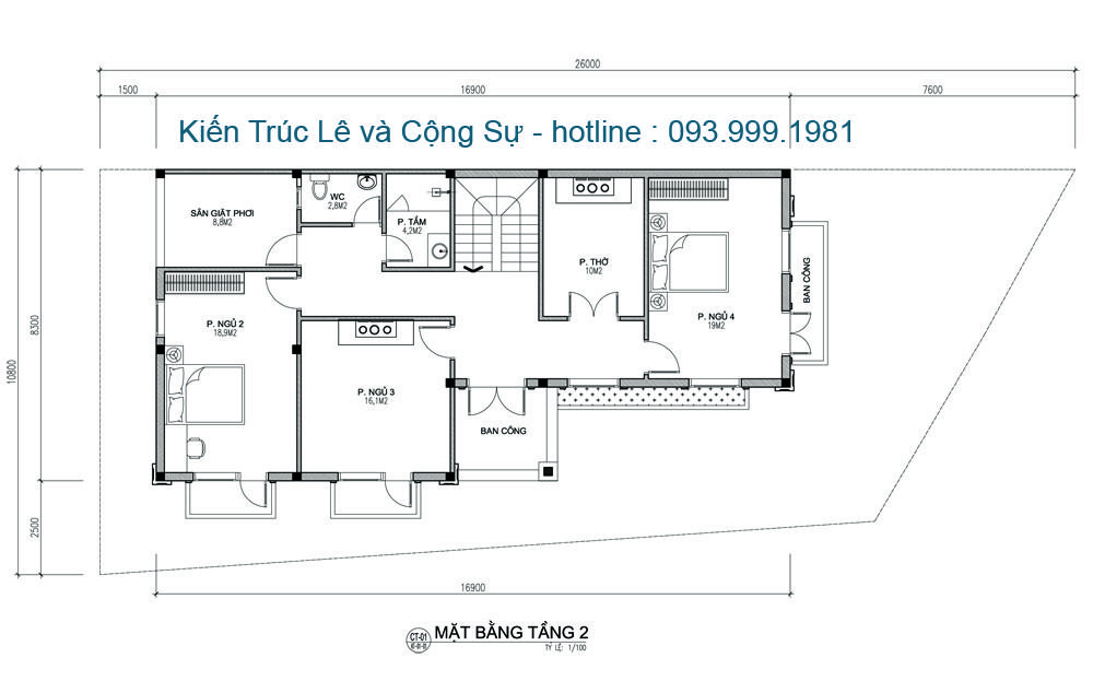 Bản vẽ thiết kế nhà biệt thự 2 tầng 2 mặt tiền