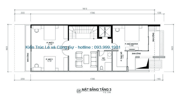 Bản vẽ thiết kế tầng 3 nhà phố 4 tầng hiện đại