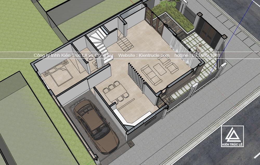 Bản vẽ mặt bằng t1 nhà biệt thự 3 tầng hiện đại mái thái lệch