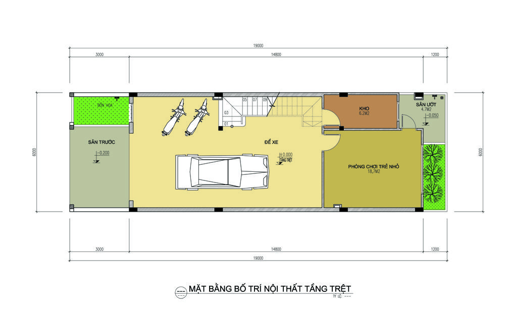 Bản vẽ mặt bằng tầng trệt để xe
