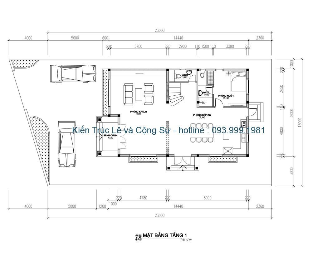 Bản vẽ nhà 2 tầng 9x15m đẹp