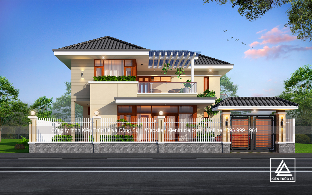 Bản vẽ nhà vuông 2 tầng mái thái có 5 phòng ngủ đẹp