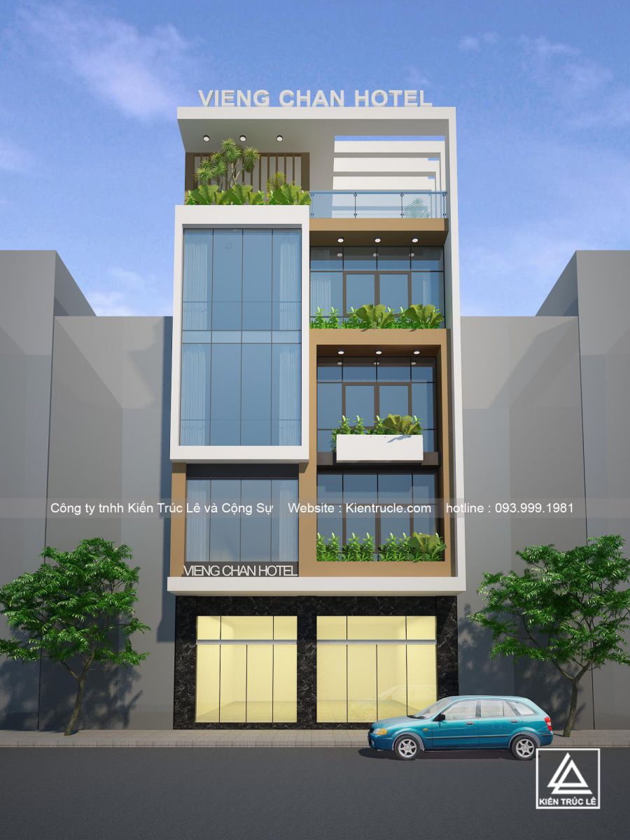 Bản vẽ thiết kế mặt tiền khách sạn mini 5 tầng đẹp