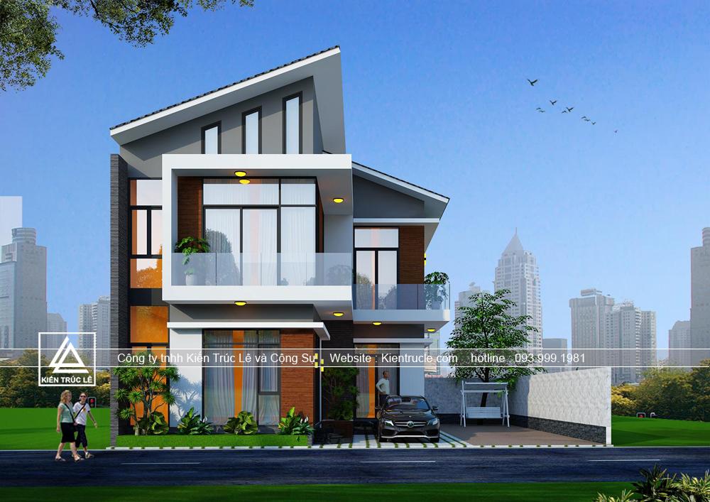 Bản vẽ thiết kế nhà 2 tầng mái chéo