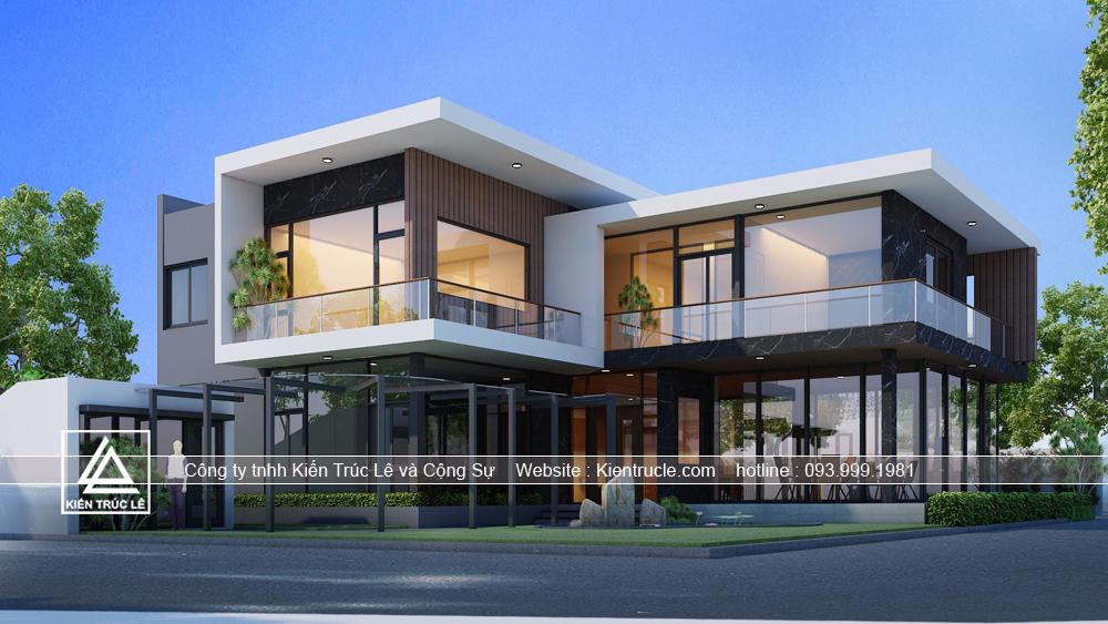 Biệt thự 2 tầng mái bằng hiện đại