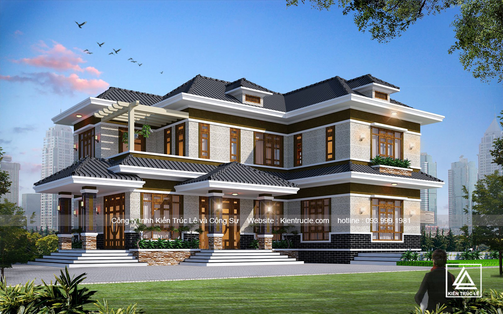 Biệt thự 2 tầng tân cổ điển đẹp mái thái