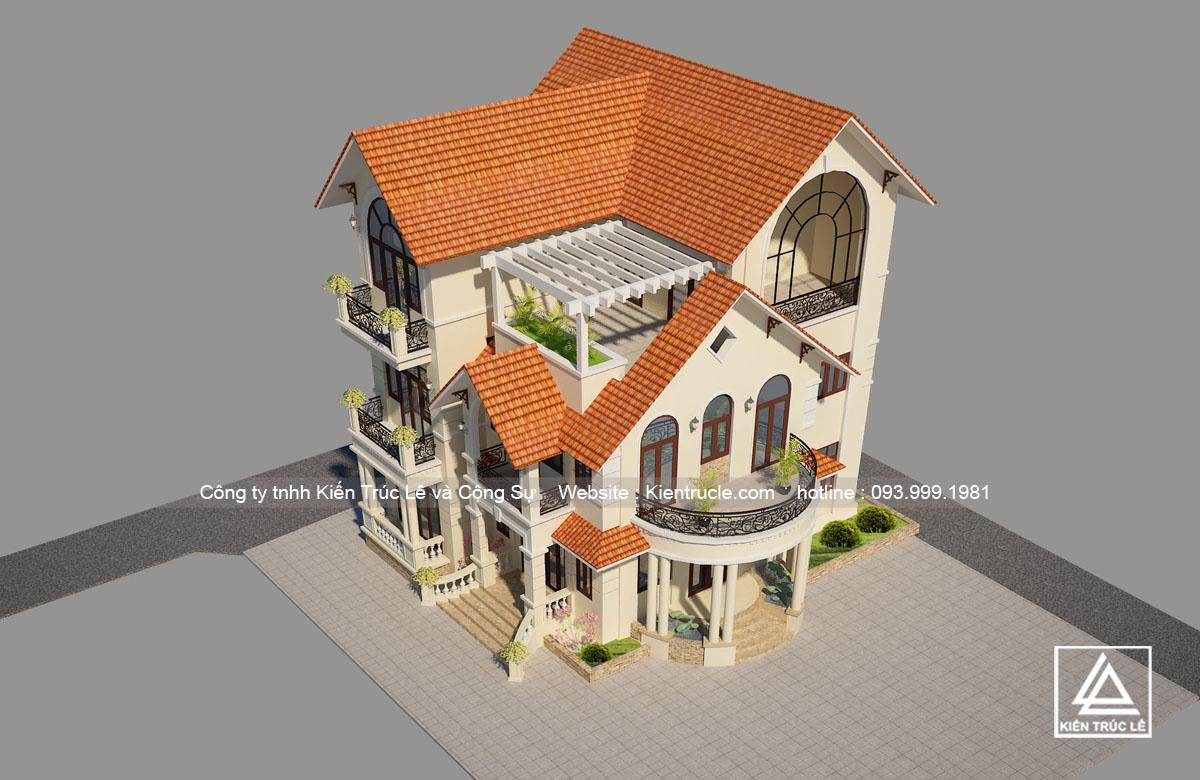 Biệt thự 3 tầng 150m2 mái thái ở tại hòa bình