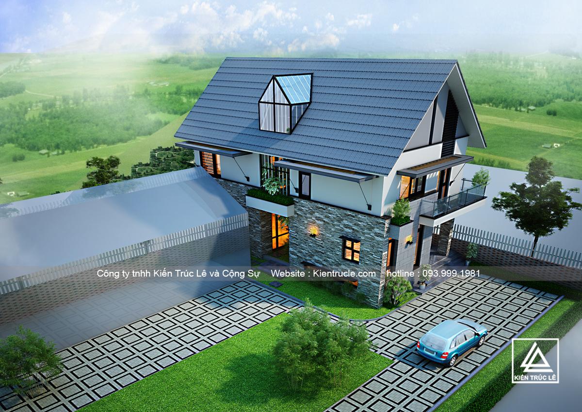 Biệt thự mini 2 tầng mái thái đẹp