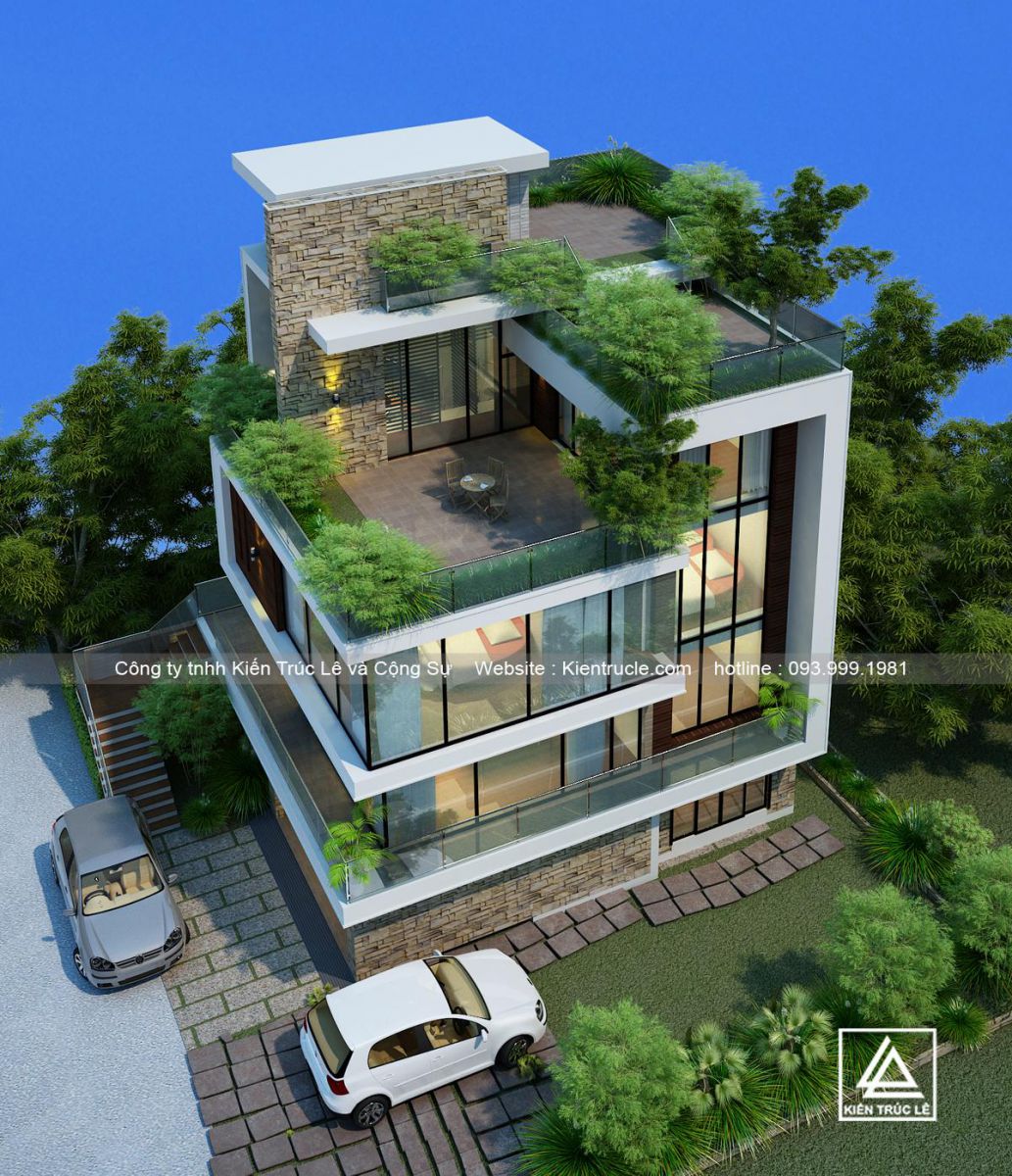 Biệt thự vuông 4 tầng đẹp hiện đại