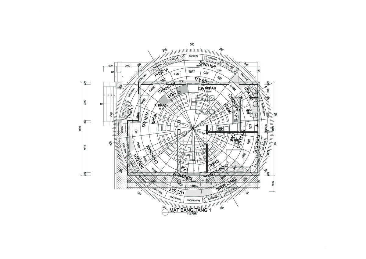 Bố trí phong thủy tầng 1 nhà 2 tầng mái thái ở nông thôn 8x13m