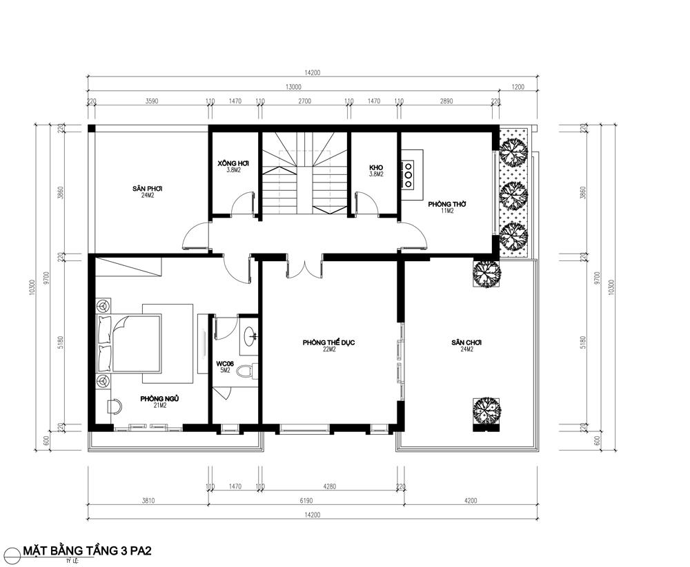 Tầng 3 nhà 3 tầng 140m2 đẹp
