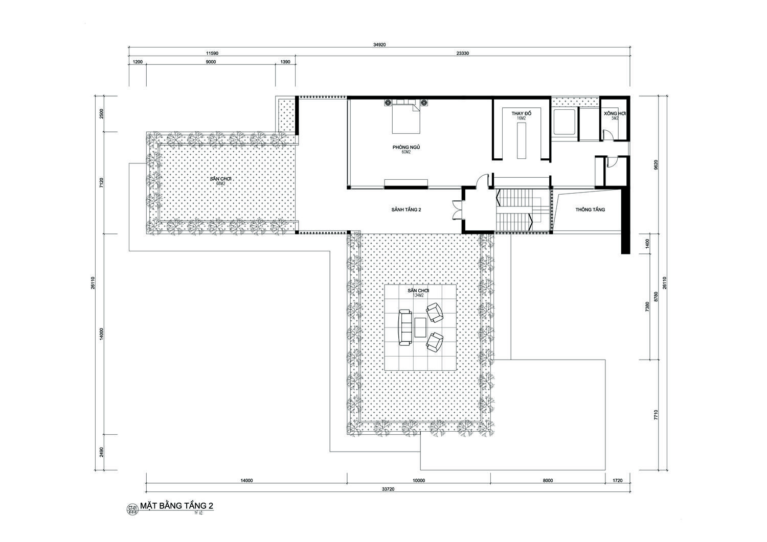Mặt bằng tầng 2 biệt thự nghỉ dưỡng đẹp