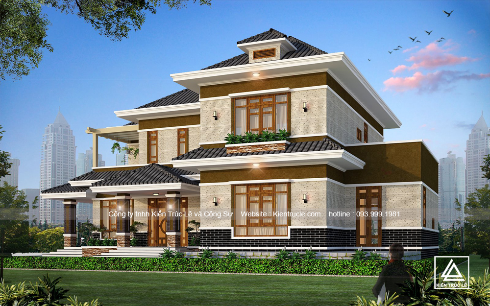 Mẫu biệt thự 2 tầng mái thái 150m2 đẹp