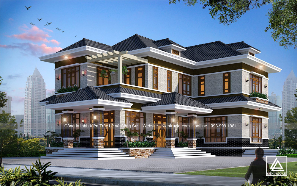 Mẫu biệt thự 2 tầng mái thái đẹp