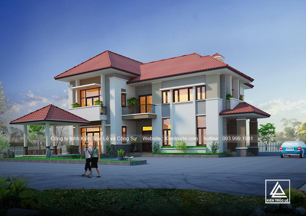 Mẫu biệt thự 2 tầng mái thái hiện đại