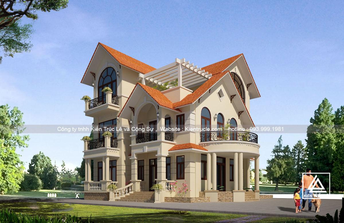 Mẫu biệt thự 3 tầng 150m2 mái thái tại hòa bình