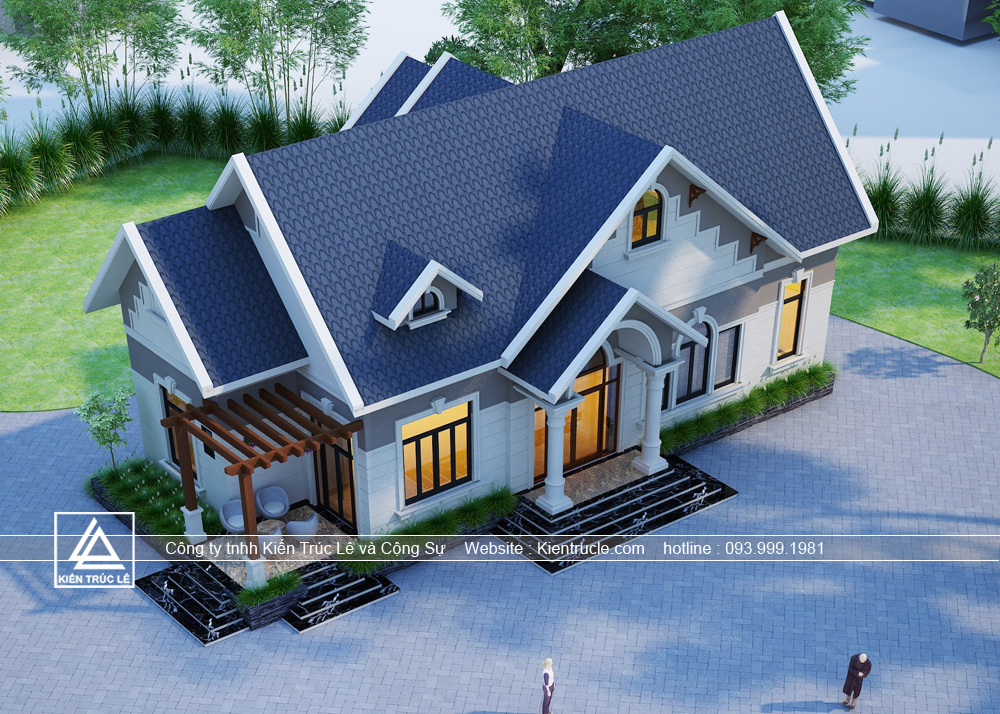 Mẫu biệt thự mái thái 1 tầng đẹp