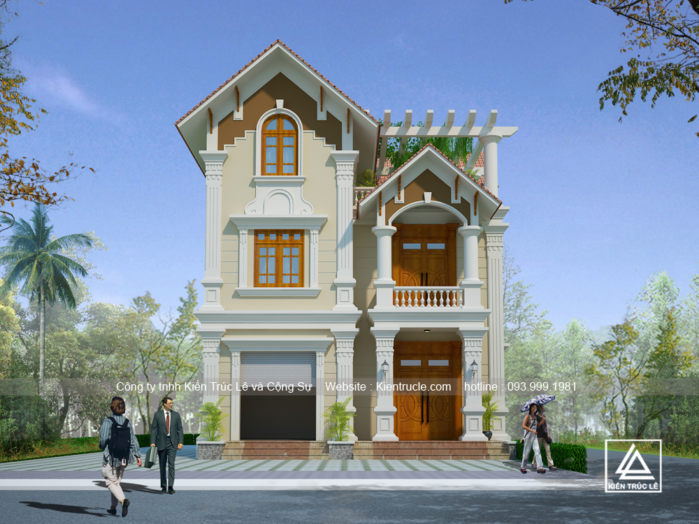 Mẫu biệt thự mini 3 tầng 120m2 tân cổ điển đẹp