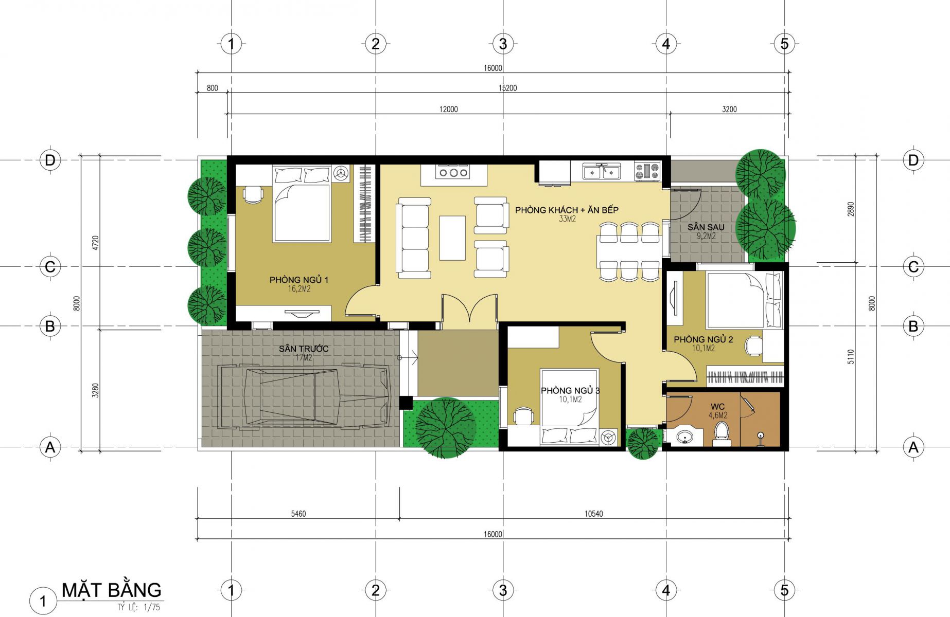 Mẫu nhà 1 tầng mái thái 3 phòng ngủ đẹp
