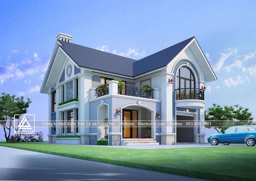 Mẫu nhà 2 tầng 10x12m mái thái