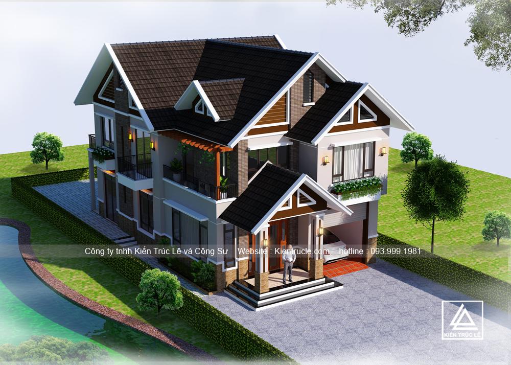 Mẫu nhà 2 tầng 10x12m mái thái đẹp