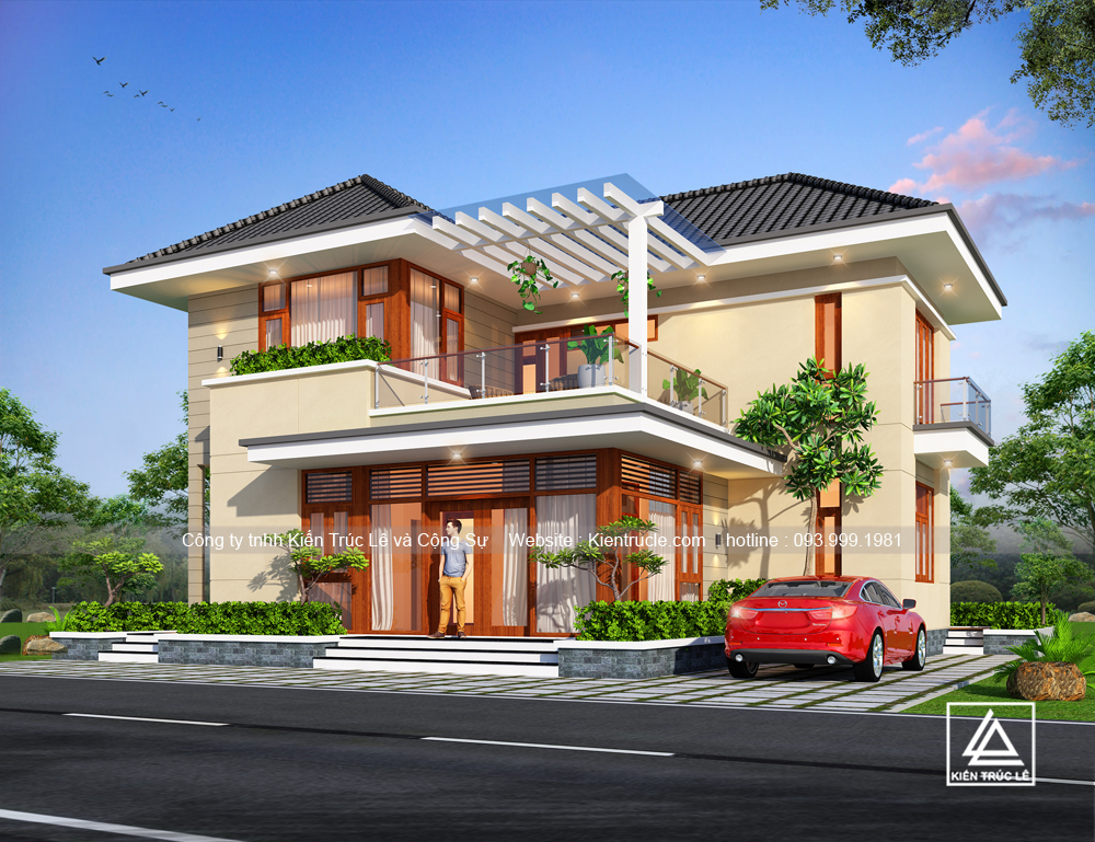 Mẫu nhà 2 tầng 5 phòng ngủ 135m2 đẹp