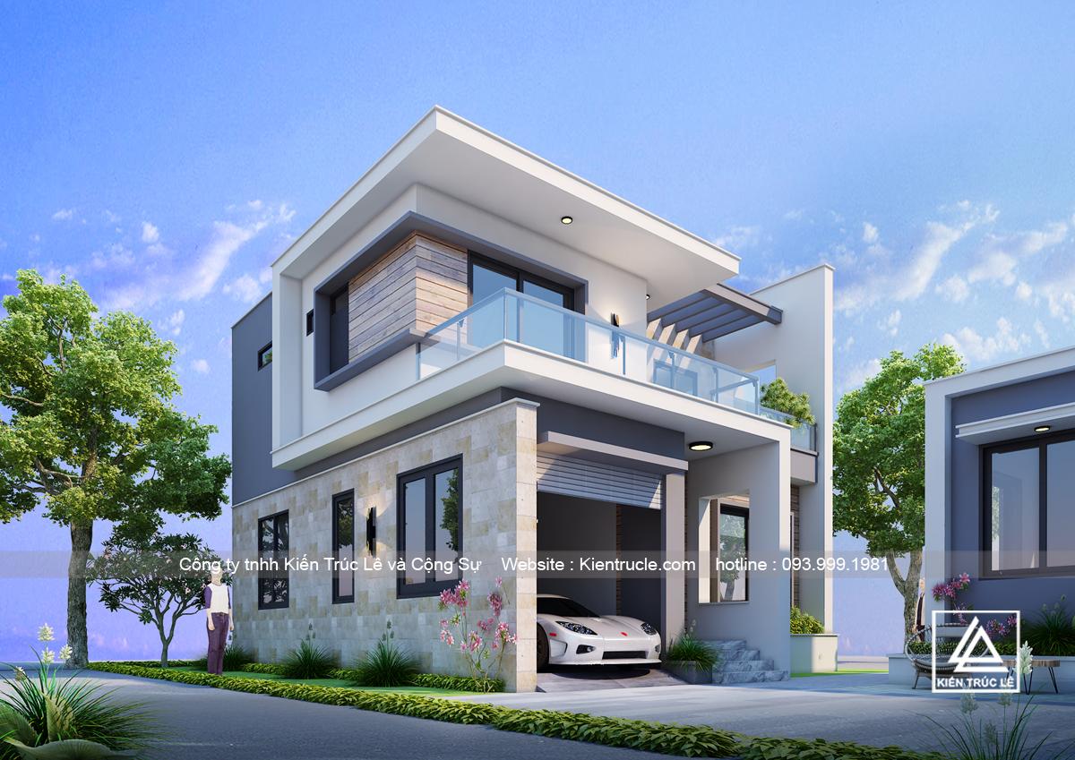 Mẫu nhà 2 tầng mái bằng hiện đại