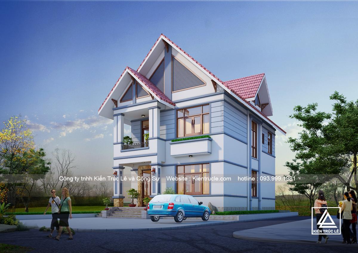 Mẫu nhà 2 tầng mái thái ở nông thôn đẹp
