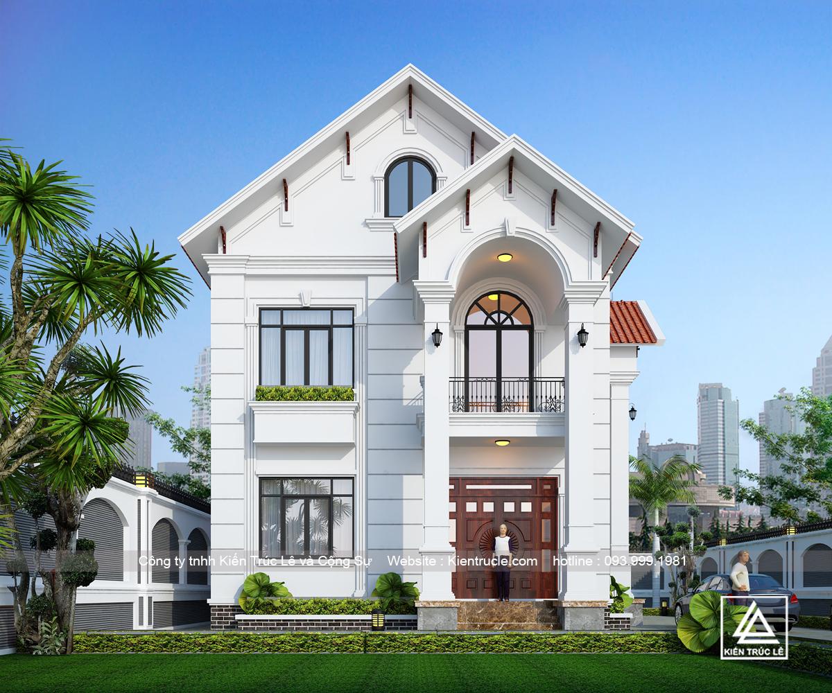 Bản vẽ mẫu nhà 2 tầng mái thái tân cổ điển