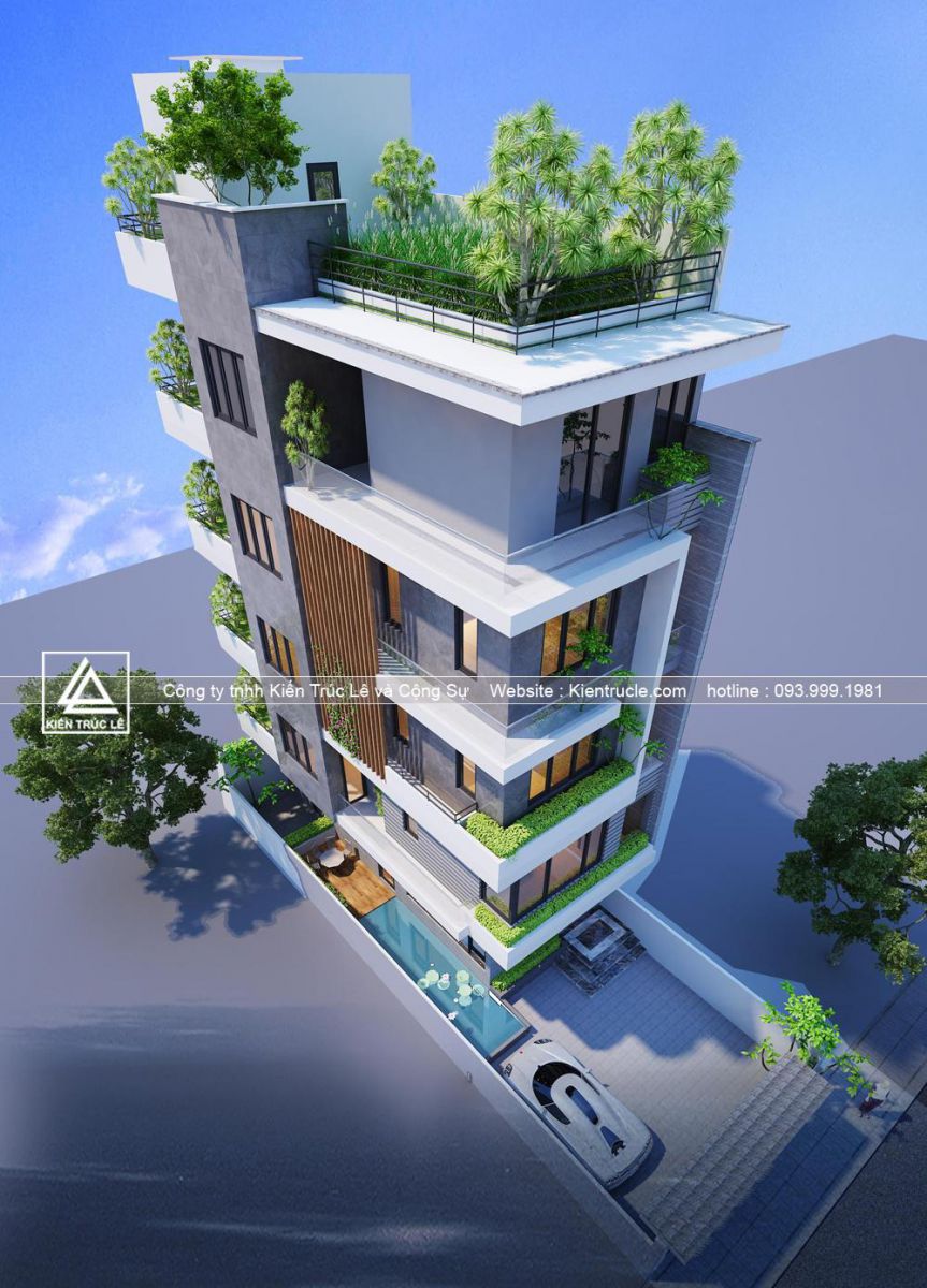 Mẫu nhà 5 tầng 60m2 2 mặt tiền hiện đại