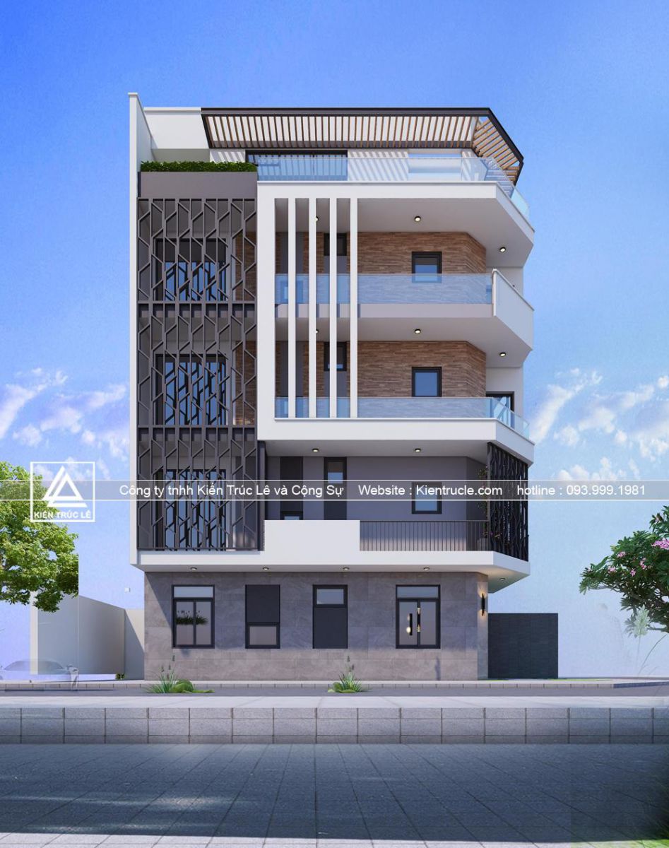 Mẫu nhà 5 tầng lô góc 2 mặt tiền hiện đại