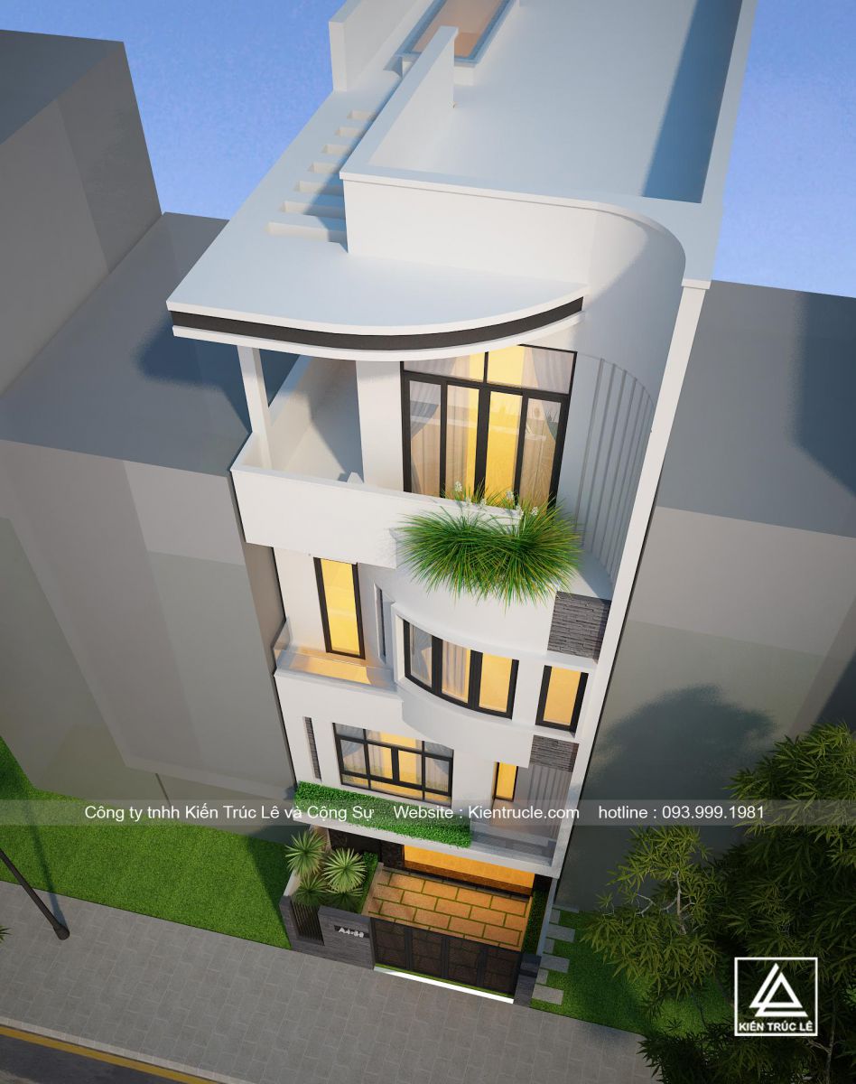 Mẫu nhà phố 4 tầng đẹp hiện đại mặt tiền 6m