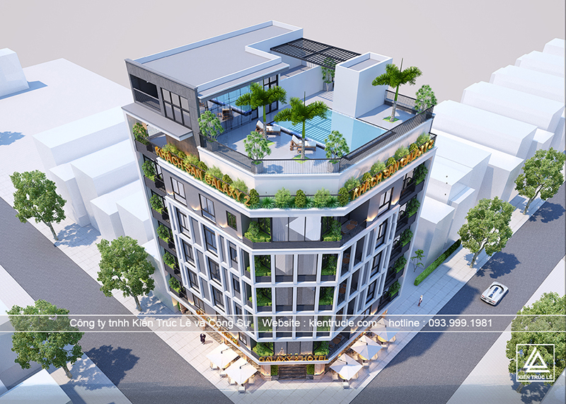 Mẫu thiết kế khách sạn tiêu chuẩn 3 sao 7 tầng đẹp phong cách kiến trúc xanh