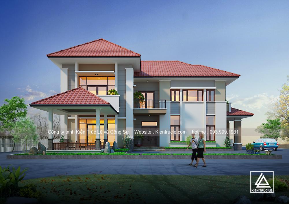Mẫu thiết kế nhà 2 tầng mái thái ở nông thôn