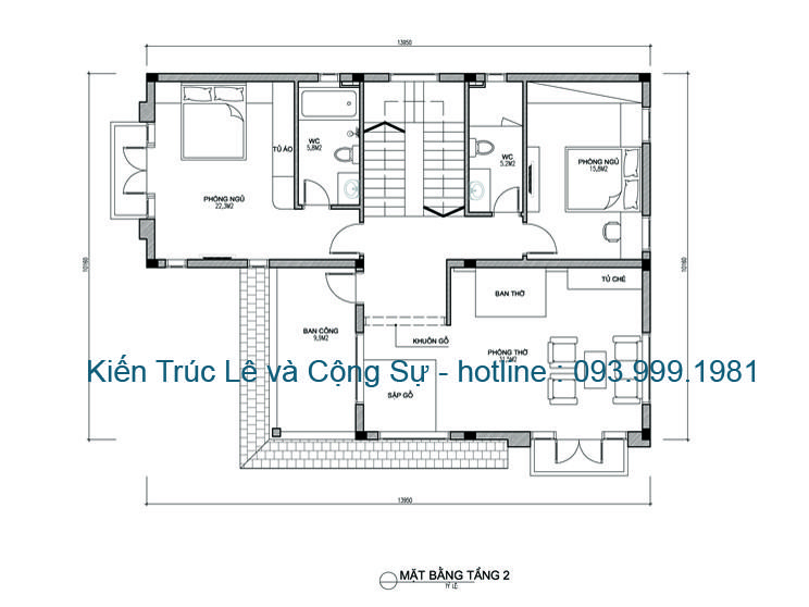 Mặt bằng tầng 2.