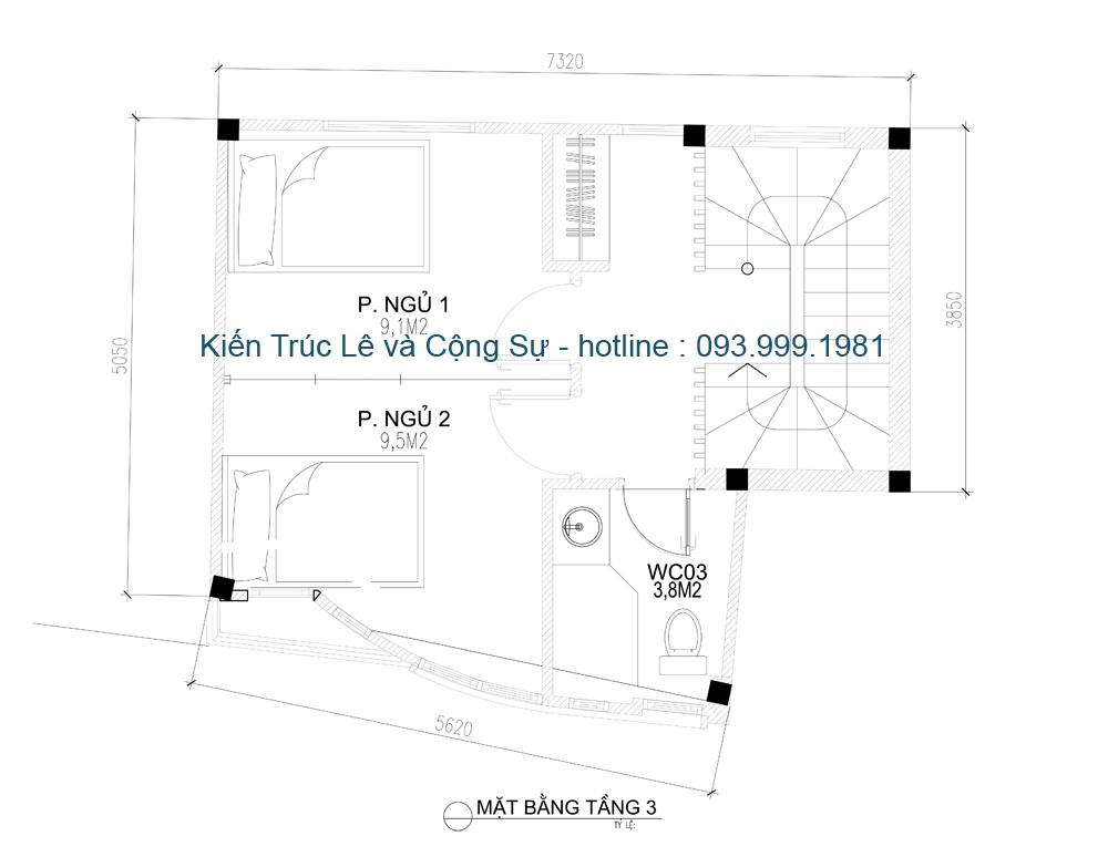 Mặt bằng công năng T3 Nhà 4 tầng 38m2 tại Hà nội