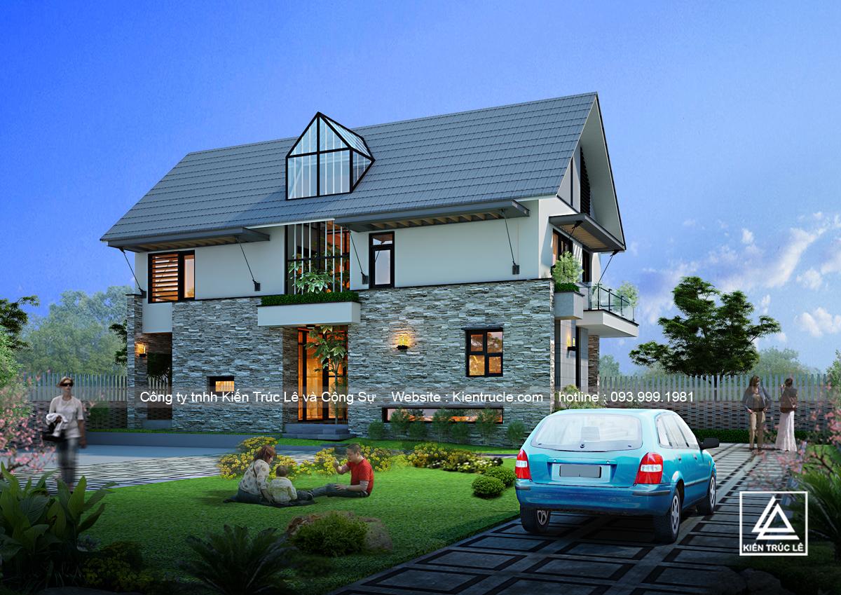 Mẫu biệt thự mini 2 tầng mái thái đẹp