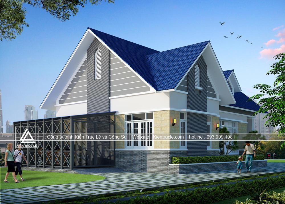 Nhà mái thái 1 tầng 3 phòng ngủ 1 phòng thờ