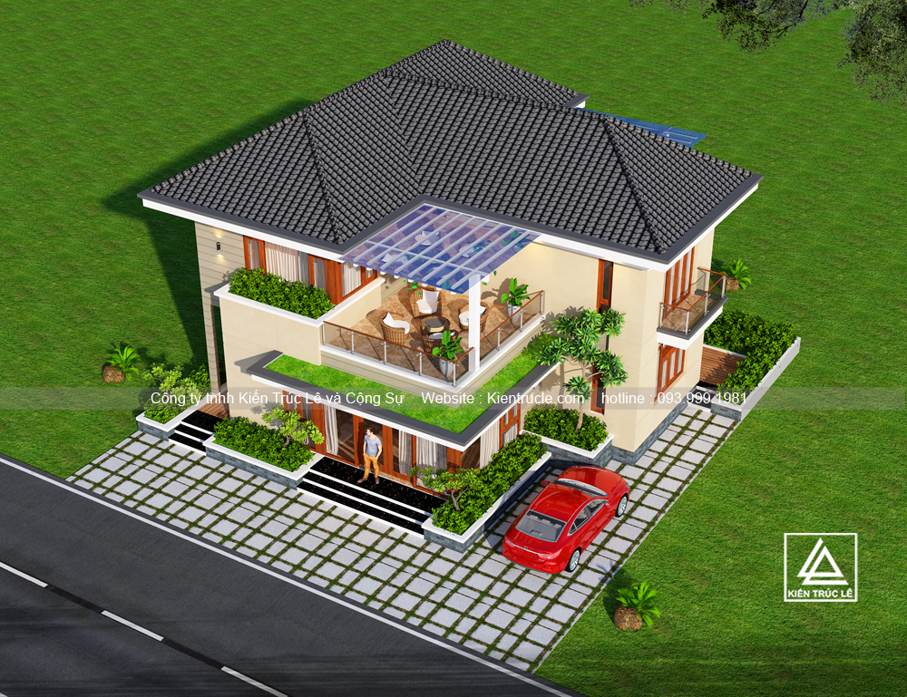 Nhà mái thái 2 tầng có 5 phòng ngủ đẹp