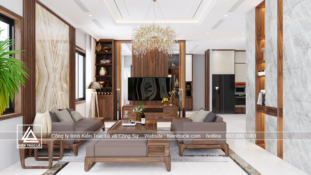 Mẫu thiết kế phòng khách bằng gỗ óc cho hiện đại đẹp